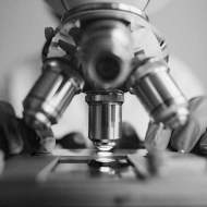 Close up of examining of test sample under the microscope performing a laboratory diagnosis with a microscope